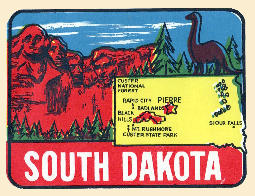 (image for) South Dakota (3) State Map Vintage Vacation Sticker